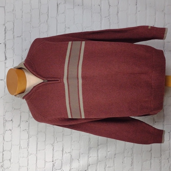 Columbia Other - COLUMBIA Sweater XL Men's Brick  Red With Tan Stripes 1/4 Zip